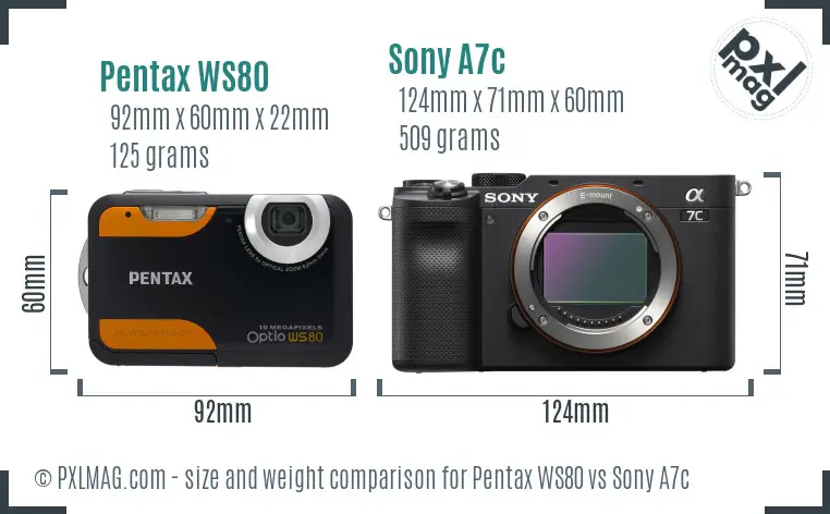 Pentax WS80 vs Sony A7c size comparison