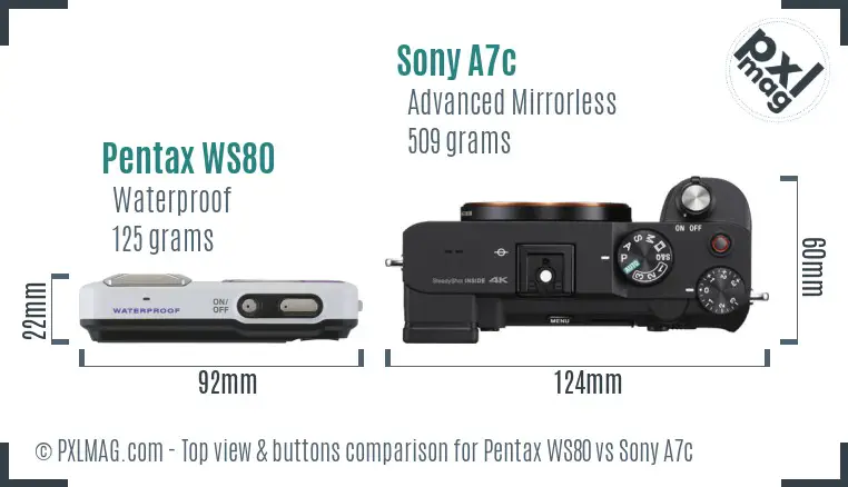 Pentax WS80 vs Sony A7c top view buttons comparison