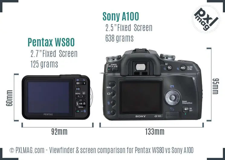 Pentax WS80 vs Sony A100 Screen and Viewfinder comparison