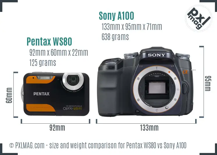 Pentax WS80 vs Sony A100 size comparison