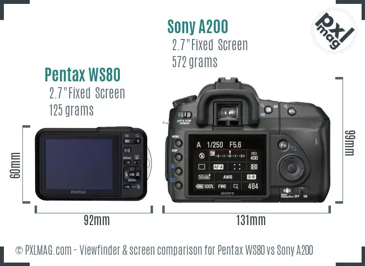 Pentax WS80 vs Sony A200 Screen and Viewfinder comparison Pentax WS80 vs Sony A200 Screen and Viewfinder comparison