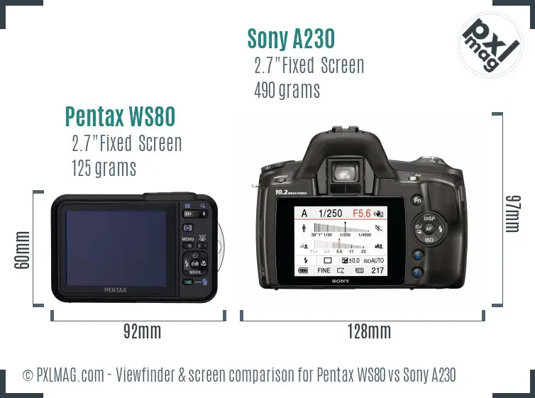 Pentax WS80 vs Sony A230 Screen and Viewfinder comparison