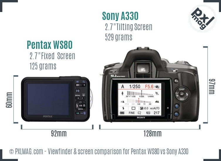 Pentax WS80 vs Sony A330 Screen and Viewfinder comparison