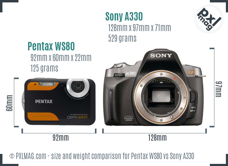 Pentax WS80 vs Sony A330 size comparison