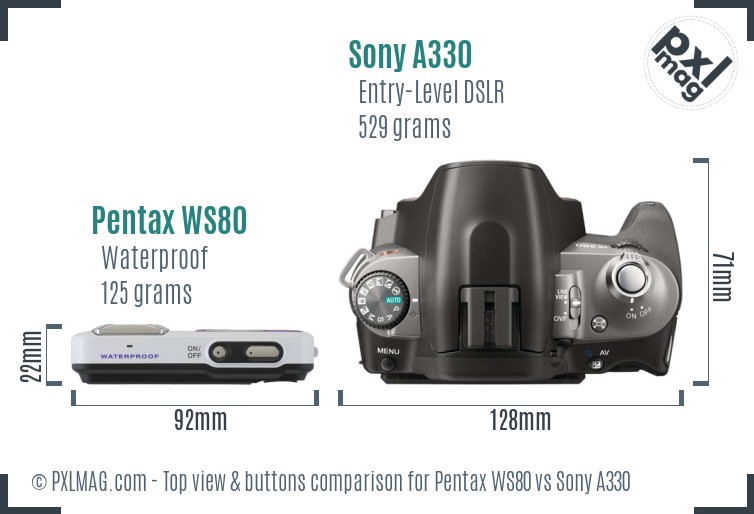 Pentax WS80 vs Sony A330 top view buttons comparison