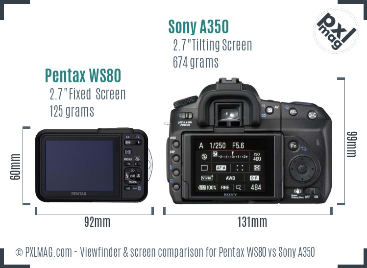 Pentax WS80 vs Sony A350 Screen and Viewfinder comparison