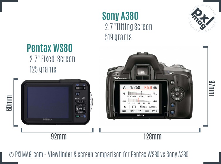 Pentax WS80 vs Sony A380 Screen and Viewfinder comparison