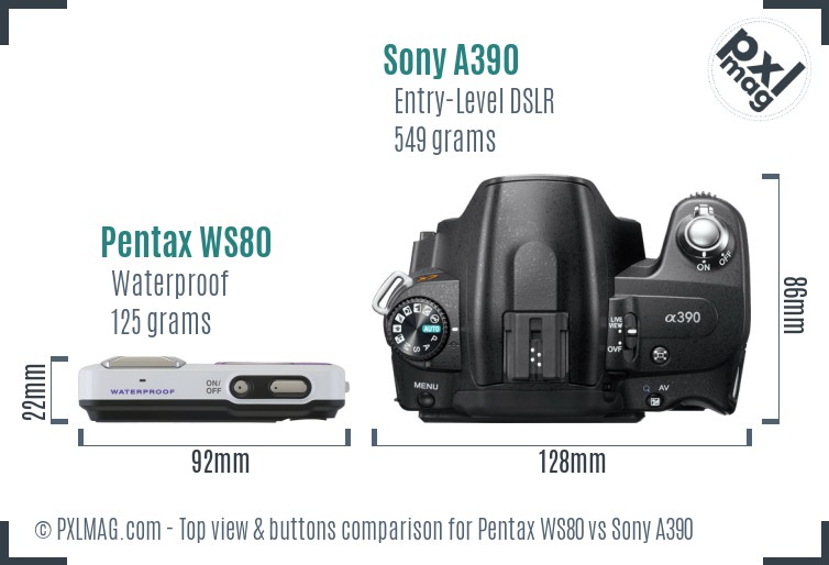 Pentax WS80 vs Sony A390 top view buttons comparison