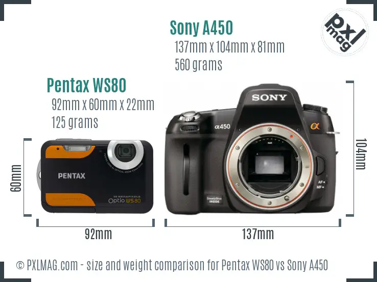 Pentax WS80 vs Sony A450 size comparison Pentax WS80 vs Sony A450 size comparison