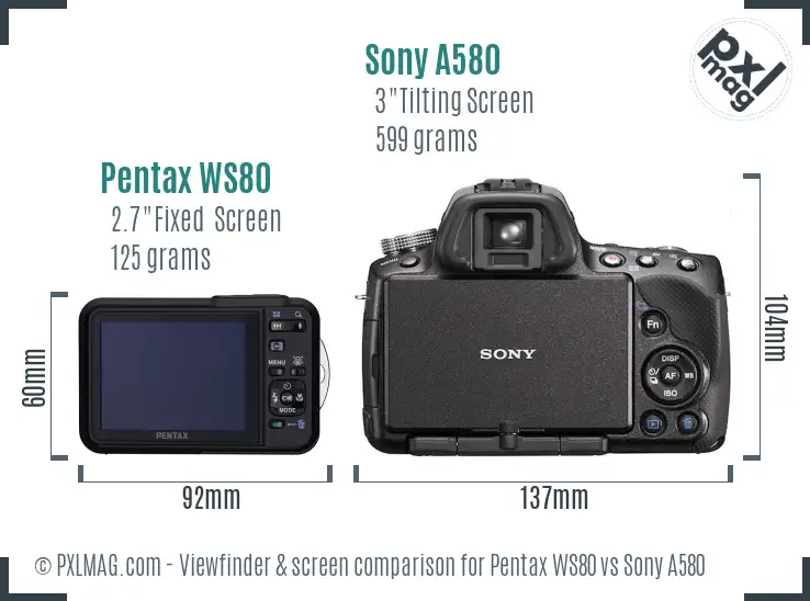 Pentax WS80 vs Sony A580 Screen and Viewfinder comparison