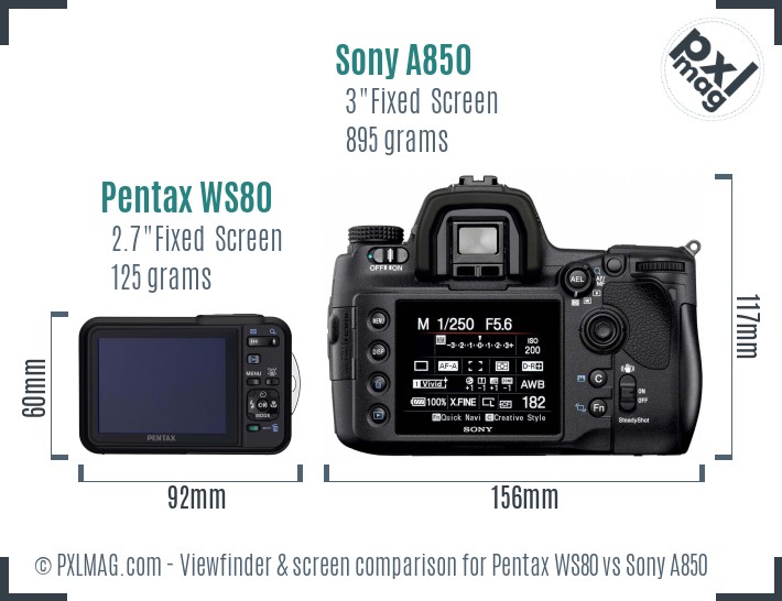 Pentax WS80 vs Sony A850 Screen and Viewfinder comparison