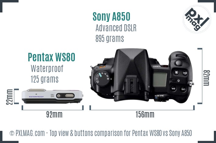 Pentax WS80 vs Sony A850 top view buttons comparison