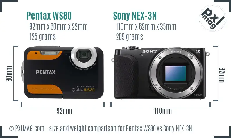Pentax WS80 vs Sony NEX-3N size comparison