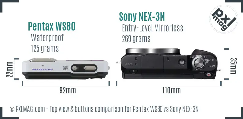Pentax WS80 vs Sony NEX-3N top view buttons comparison