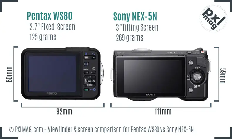 Pentax WS80 vs Sony NEX-5N Screen and Viewfinder comparison