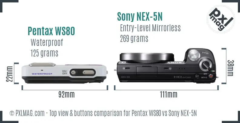 Pentax WS80 vs Sony NEX-5N top view buttons comparison