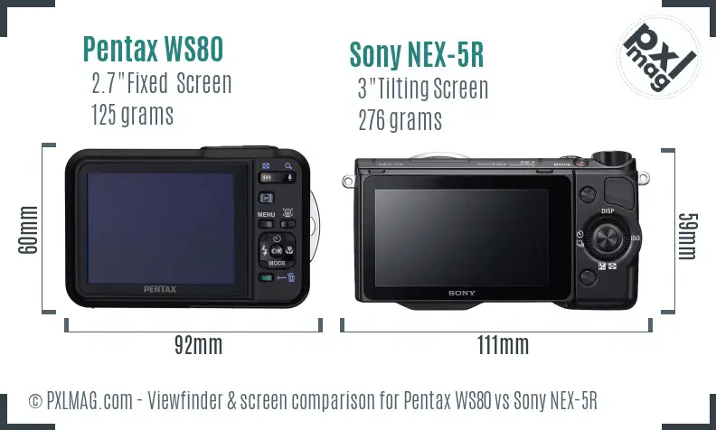Pentax WS80 vs Sony NEX-5R Screen and Viewfinder comparison
