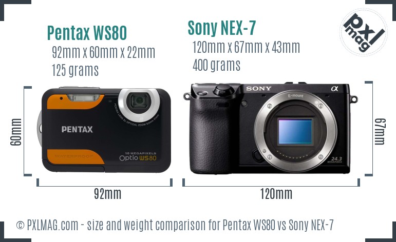 Pentax WS80 vs Sony NEX-7 size comparison