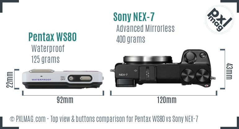 Pentax WS80 vs Sony NEX-7 top view buttons comparison