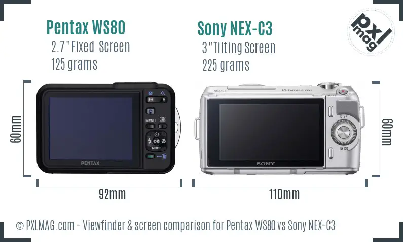 Pentax WS80 vs Sony NEX-C3 Screen and Viewfinder comparison