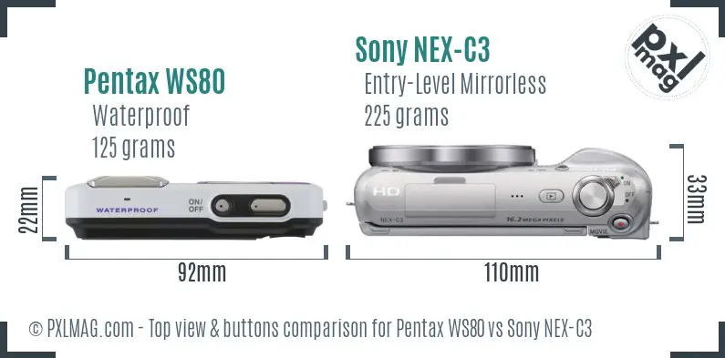 Pentax WS80 vs Sony NEX-C3 top view buttons comparison