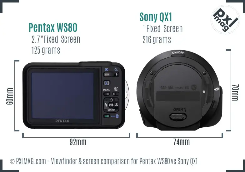 Pentax WS80 vs Sony QX1 Screen and Viewfinder comparison