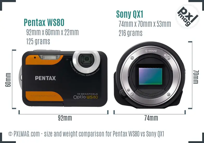 Pentax WS80 vs Sony QX1 size comparison