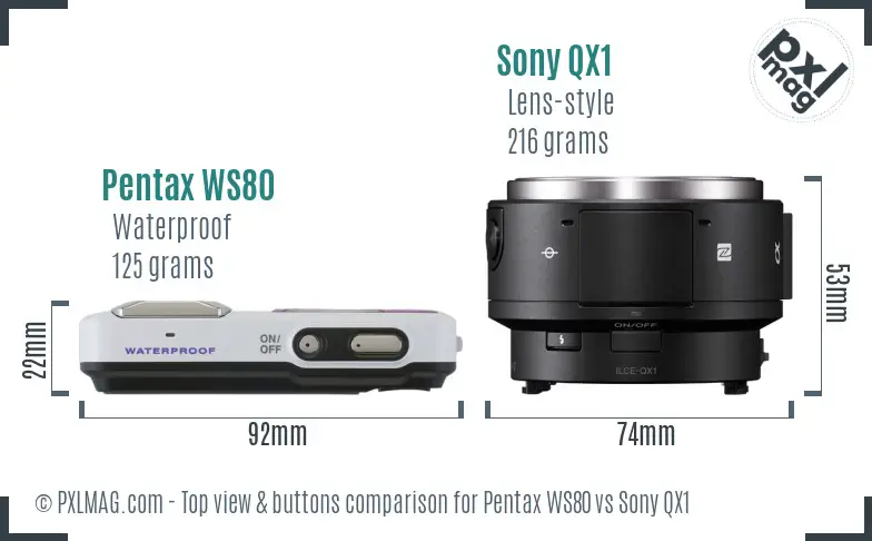 Pentax WS80 vs Sony QX1 top view buttons comparison