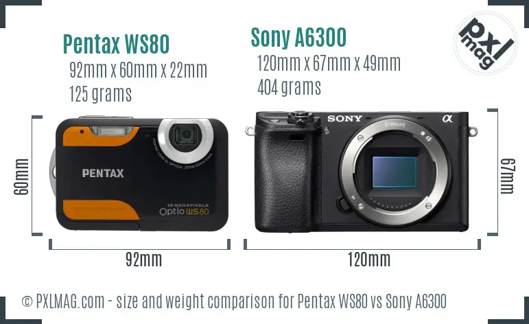 Pentax WS80 vs Sony A6300 size comparison