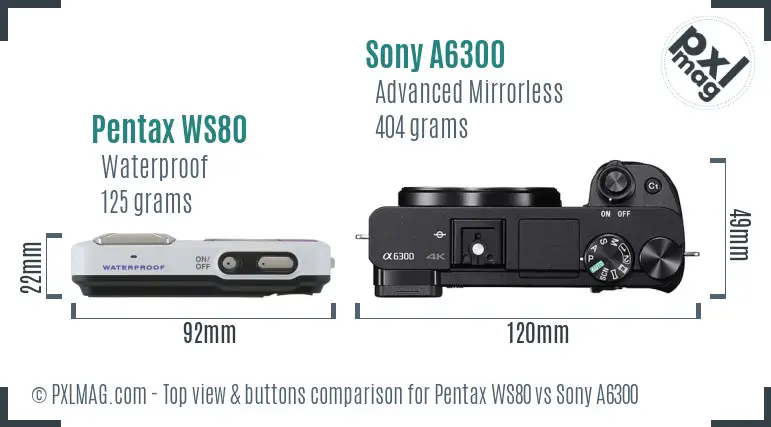 Pentax WS80 vs Sony A6300 top view buttons comparison