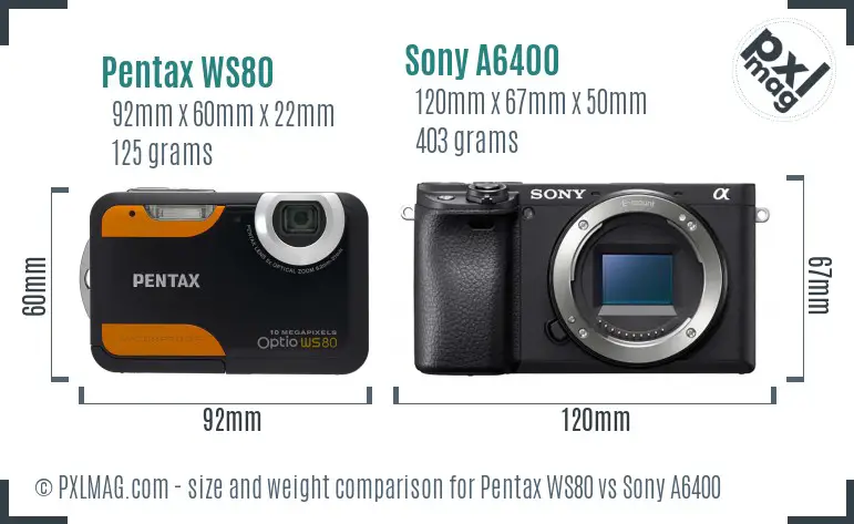 Pentax WS80 vs Sony A6400 size comparison