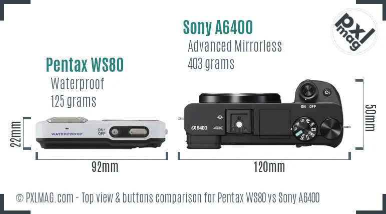 Pentax WS80 vs Sony A6400 top view buttons comparison