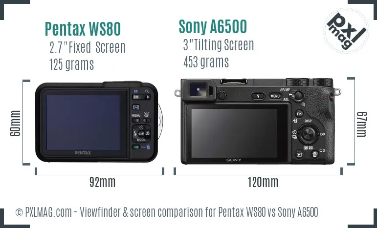 Pentax WS80 vs Sony A6500 Screen and Viewfinder comparison