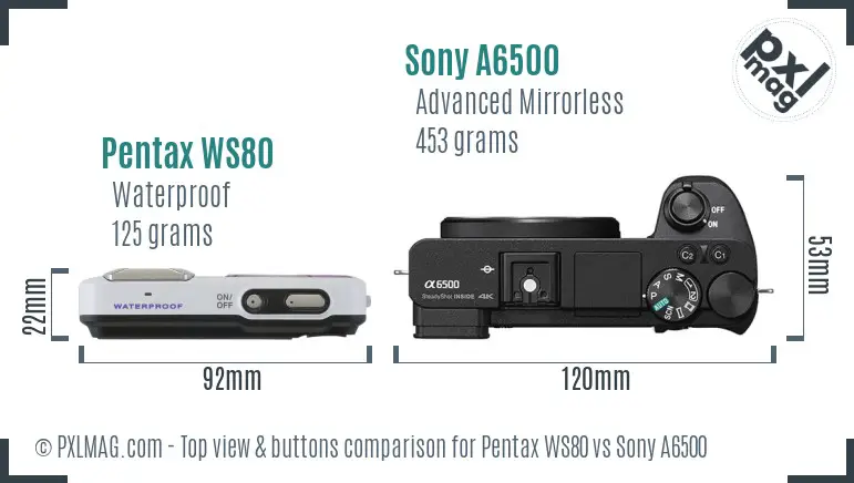 Pentax WS80 vs Sony A6500 top view buttons comparison