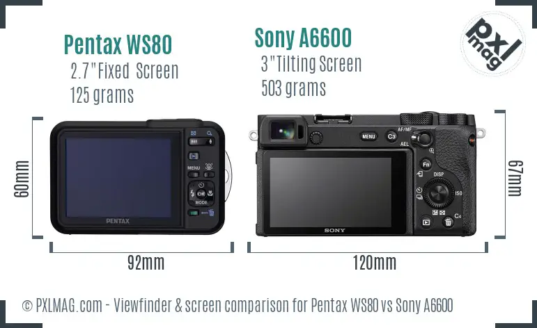 Pentax WS80 vs Sony A6600 Screen and Viewfinder comparison