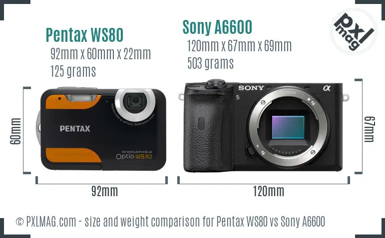 Pentax WS80 vs Sony A6600 size comparison