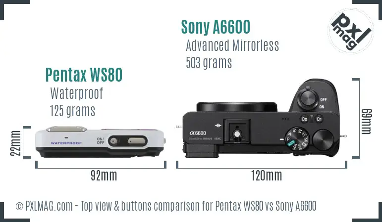 Pentax WS80 vs Sony A6600 top view buttons comparison