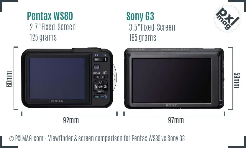 Pentax WS80 vs Sony G3 Screen and Viewfinder comparison