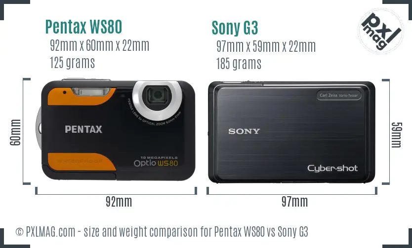 Pentax WS80 vs Sony G3 size comparison