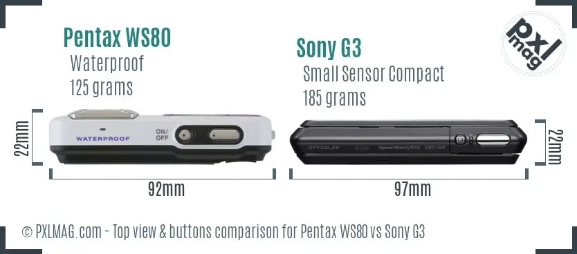 Pentax WS80 vs Sony G3 top view buttons comparison