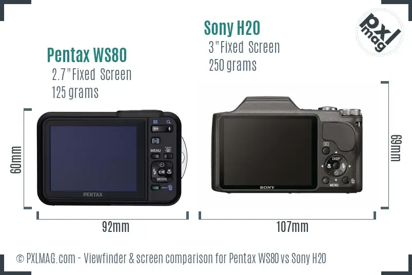 Pentax WS80 vs Sony H20 Screen and Viewfinder comparison