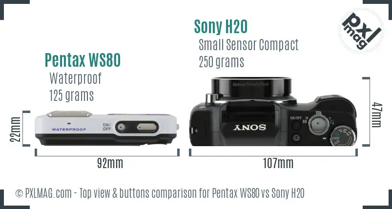Pentax WS80 vs Sony H20 top view buttons comparison
