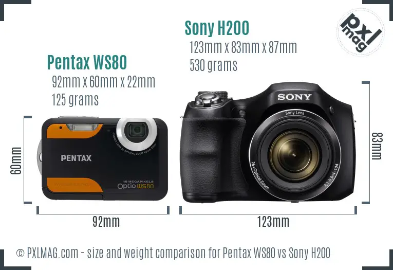 Pentax WS80 vs Sony H200 size comparison Pentax WS80 vs Sony H200 size comparison