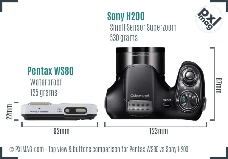 Pentax WS80 vs Sony H200 top view buttons comparison Pentax WS80 vs Sony H200 top view buttons comparison