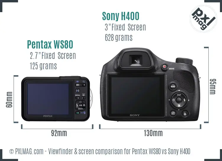 Pentax WS80 vs Sony H400 Screen and Viewfinder comparison