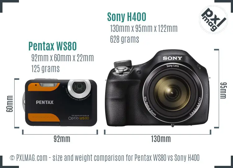 Pentax WS80 vs Sony H400 size comparison