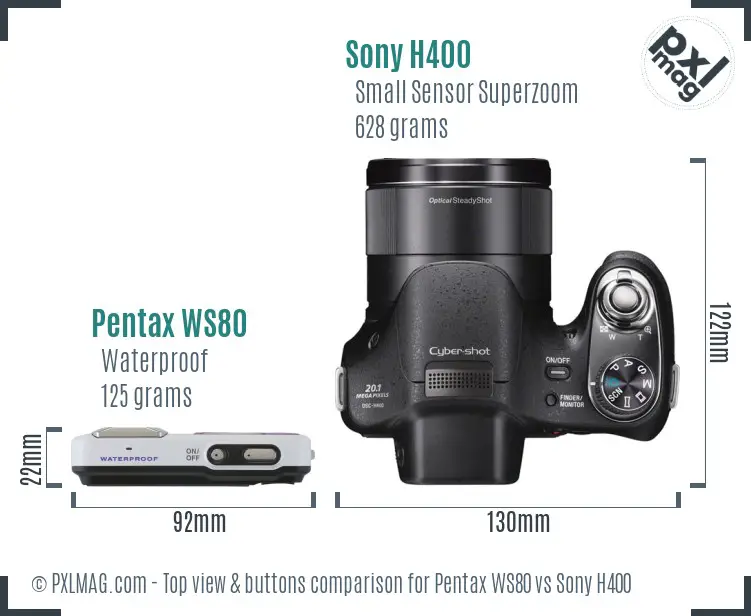 Pentax WS80 vs Sony H400 top view buttons comparison