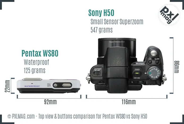 Pentax WS80 vs Sony H50 top view buttons comparison Pentax WS80 vs Sony H50 top view buttons comparison