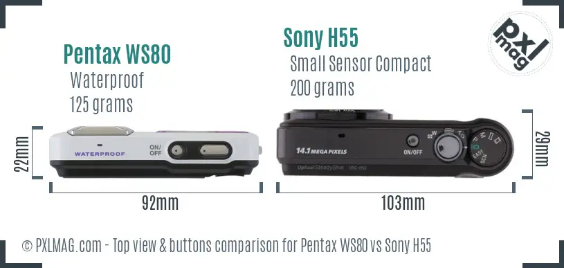 Pentax WS80 vs Sony H55 top view buttons comparison