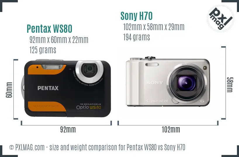 Pentax WS80 vs Sony H70 size comparison Pentax WS80 vs Sony H70 size comparison